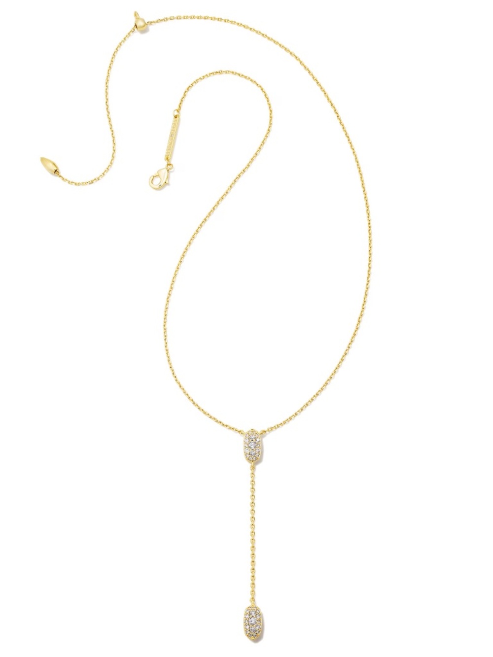 NEW! Kendra Scott Grayson Y Necklace Gold w/ CZ Stones + Pouch + Box $65